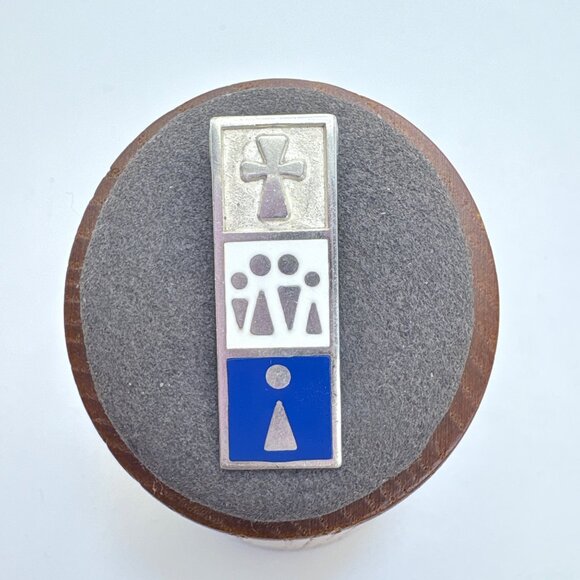 VTG Sterling Silver 925 Blue Enamel Cross Design Pendant Size 1.25" Length - Picture 1 of 9